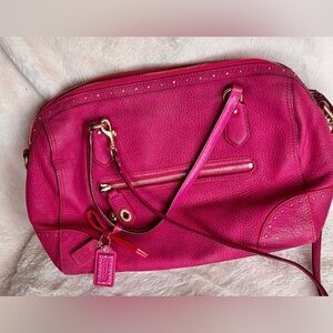 COACH POPPY STUD LEATHER EAST/WEST SATCHEL XBODY SHOULDER HANDBAG MAGENTA